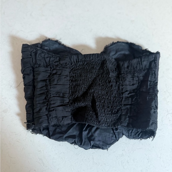 Black Ruched Strapless Ruffle Corset Top - Picture 3 of 5